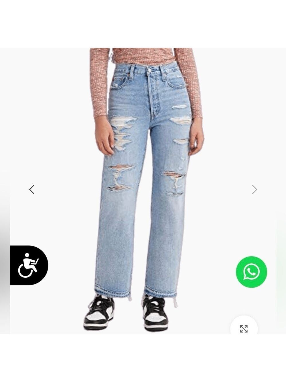 Levis Ribcage straight ankle Womens jeans 26in shredded Release hem Medium wash